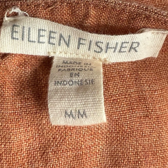 Eileen Fisher Orange Short Sleeve 100% Linen Top Sz M - Picture 5 of 6